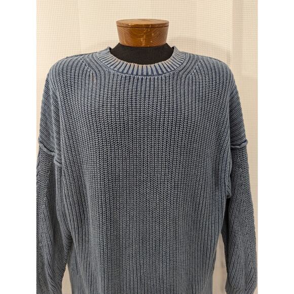 AMERICAN EAGLE! "DISTRESSED" BLUE DENIM INSPIRED BULKY KNIT SWEATER! SZ L - Picture 3 of 9